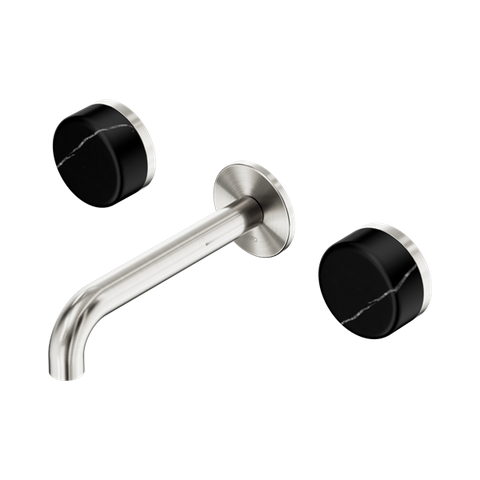 Serenity Wall Basin Set 160mm Spout With Marquina Black Handle - Nero Serenity Collection - Chrome FinishBrushed Nickel Finish