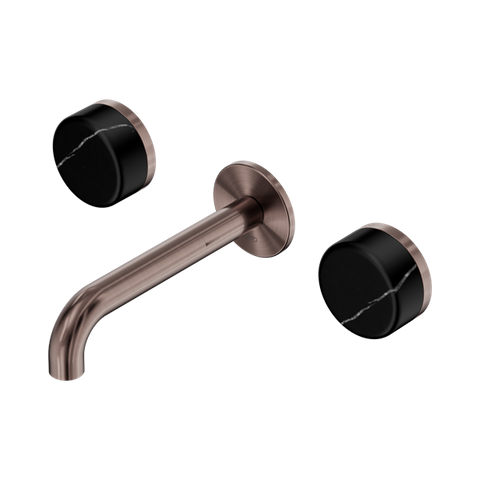 Serenity Wall Basin Set 160mm Spout With Marquina Black Handle - Nero Serenity Collection - Chrome FinishBrushed Bronze Finish