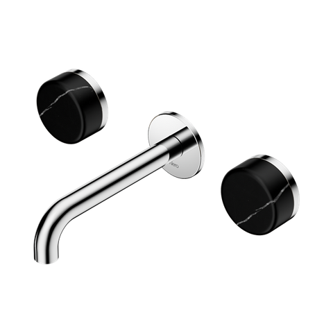 Serenity Wall Basin Set 160mm Spout With Marquina Black Handle - Nero Serenity Collection - Chrome Finish
