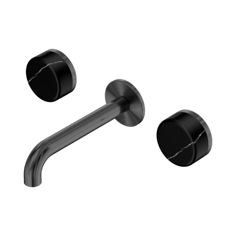 Serenity Wall Basin Set 160mm Spout With Marquina Black Handle - Nero Serenity Collection - Chrome FinishGun Metal Finish