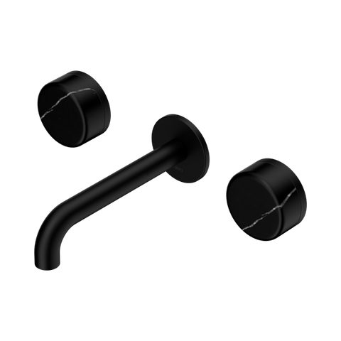 Serenity Wall Basin Set 160mm Spout With Marquina Black Handle - Nero Serenity Collection - Chrome FinishMatte Black Finish