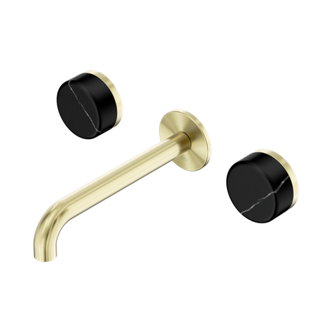 Serenity Wall Basin Set 185mm Spout With Marquina Black Handle - Nero Serenity Collection - Chrome FinishBrushed Gold Finish