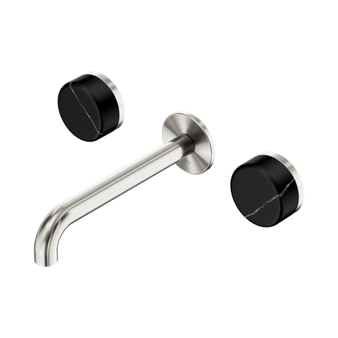 Serenity Wall Basin Set 185mm Spout With Marquina Black Handle - Nero Serenity Collection - Chrome FinishBrushed Nickel Finish