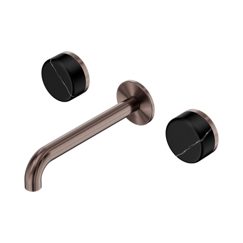 Serenity Wall Basin Set 185mm Spout With Marquina Black Handle - Nero Serenity Collection - Chrome FinishBrushed Bronze Finish