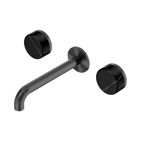 Serenity Wall Basin Set 185mm Spout With Marquina Black Handle - Nero Serenity Collection - Chrome FinishGun Metal Finish