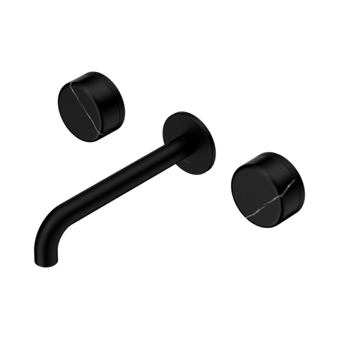 Serenity Wall Basin Set 185mm Spout With Marquina Black Handle - Nero Serenity Collection - Chrome FinishMatte Black Finish