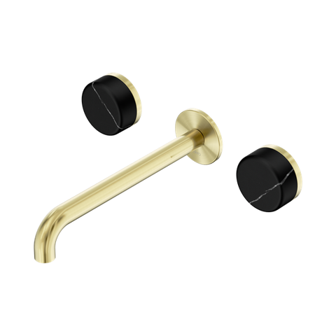 Serenity Wall Basin Set 220mm Spout With Marquina Black Handle - Nero Serenity Collection - Chrome FinishBrushed Gold Finish