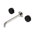 Serenity Wall Basin Set 220mm Spout With Marquina Black Handle - Nero Serenity Collection - Chrome FinishBrushed Nickel Finish