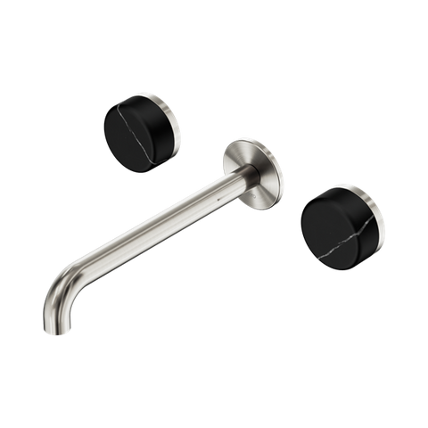 Serenity Wall Basin Set 220mm Spout With Marquina Black Handle - Nero Serenity Collection - Chrome FinishBrushed Nickel Finish