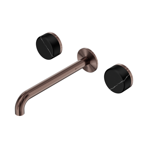 Serenity Wall Basin Set 220mm Spout With Marquina Black Handle - Nero Serenity Collection - Chrome FinishBrushed Bronze Finish