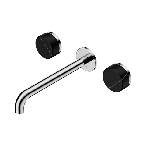 Serenity Wall Basin Set 220mm Spout With Marquina Black Handle - Nero Serenity Collection - Chrome Finish