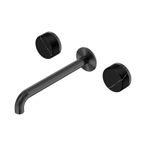 Serenity Wall Basin Set 220mm Spout With Marquina Black Handle - Nero Serenity Collection - Chrome FinishGun Metal Finish
