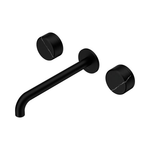 Serenity Wall Basin Set 220mm Spout With Marquina Black Handle - Nero Serenity Collection - Chrome FinishMatte Black Finish