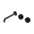 Serenity Wall Basin Set 185mm Offset Spout With Marquina Black Handle - Nero Serenity Collection - Chrome FinishGun Metal Finish