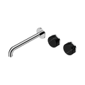 Serenity Wall Basin Set 220mm Offset Spout With Marquina Black Handle - Nero Serenity Collection - Chrome Finish