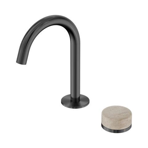 Serenity Progressive Basin Mixer Arc Spout With Rome Travertine Handle - Nero Serenity Collection - Chrome FinishGun Metal Finish