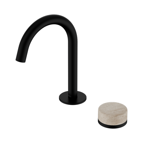 Serenity Progressive Basin Mixer Arc Spout With Rome Travertine Handle - Nero Serenity Collection - Chrome FinishMatte Black Finish