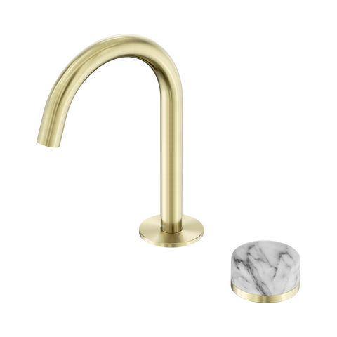 Serenity Progressive Basin Mixer Arc Spout With Arabescato Corchia Handle - Nero Serenity Collection - Chrome FinishBrushed Gold Finish