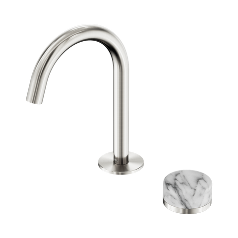 Serenity Progressive Basin Mixer Arc Spout With Arabescato Corchia Handle - Nero Serenity Collection - Chrome FinishBrushed Nickel Finish