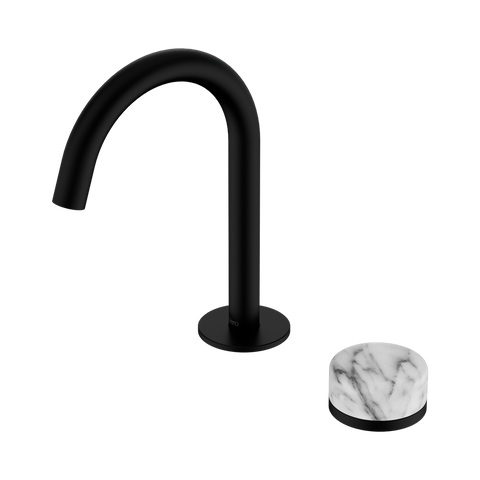 Serenity Progressive Basin Mixer Arc Spout With Arabescato Corchia Handle - Nero Serenity Collection - Chrome FinishMatte Black Finish