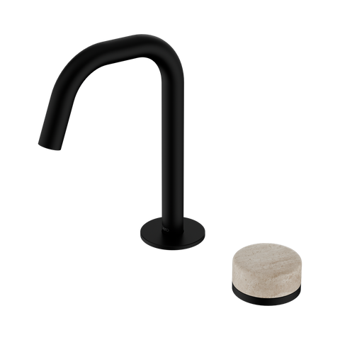 Serenity Progressive Basin Mixer Edge Spout With Rome Travertine Handle - Nero Serenity Collection - Chrome FinishMatte Black Finish