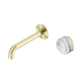 Serenity Progressive Wall Basin Mixer 160mm Spout With Arabescato Corchia Handle - Nero Serenity Collection - Chrome FinishBrushed Gold Finish