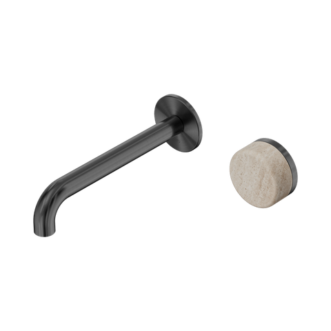 Serenity Progressive Wall Basin Mixer 185mm Spout With Rome Travertine Handle - Nero Serenity Collection - Chrome FinishGun Metal Finish