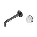 Serenity Progressive Wall Basin Mixer 185mm Spout With Arabescato Corchia Handle - Nero Serenity Collection - Chrome FinishGun Metal Finish
