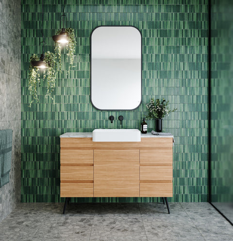 Bargo Floor Standing Vanity with Silksurface Top & White Gloss Above Counter Basin-Vanities-Timberline-place-and-palette