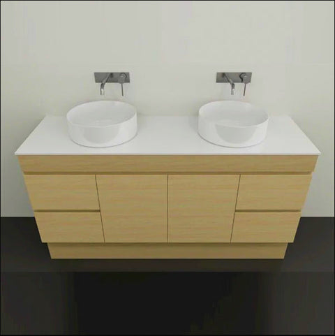 Bargo Floor Standing Vanity with Silksurface Top & White Gloss Above Counter Basin-Vanities-Timberline-L 1500mm Double Bowl-place-and-palette