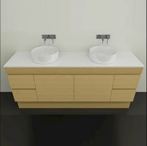 Bargo Floor Standing Vanity with Silksurface Top & White Gloss Above Counter Basin-Vanities-Timberline-L 1800mm Double Bowl-place-and-palette