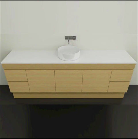 Bargo Floor Standing Vanity with Silksurface Top & White Gloss Above Counter Basin-Vanities-Timberline-L 2100mm Centre Bowl-place-and-palette