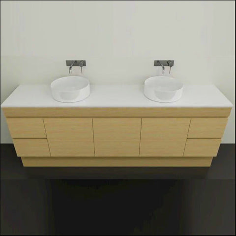 Bargo Floor Standing Vanity with Silksurface Top & White Gloss Above Counter Basin-Vanities-Timberline-L 2100mm Double Bowl-place-and-palette