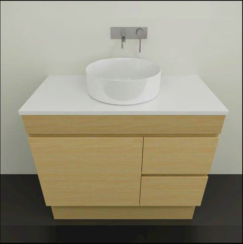 Bargo Floor Standing Vanity with Silksurface Top & White Gloss Above Counter Basin-Vanities-Timberline-L 900mm Centre Bowl-place-and-palette