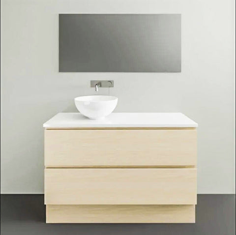 Billie Floor Standing Vanity with Silksurface Top & White Gloss Above Counter Basin-Vanities-Timberline-L 1050mm Left-hand Offset Bowl-place-and-palette