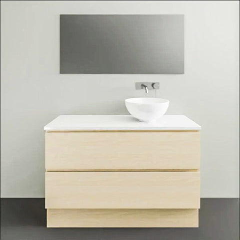 Billie Floor Standing Vanity with Silksurface Top & White Gloss Above Counter Basin-Vanities-Timberline-L 1050mm Right-hand Offset Bowl-place-and-palette