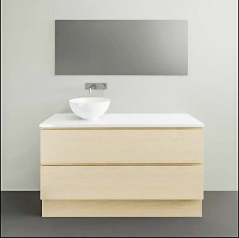 Billie Floor Standing Vanity with Silksurface Top & White Gloss Above Counter Basin-Vanities-Timberline-L 1200mm Left-hand Offset Bowl-place-and-palette