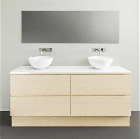 Billie Floor Standing Vanity with Silksurface Top & White Gloss Above Counter Basin-Vanities-Timberline-L 1500mm Double Bowl-place-and-palette