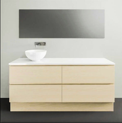 Billie Floor Standing Vanity with Silksurface Top & White Gloss Above Counter Basin-Vanities-Timberline-L 1500mm Left-hand Offset Bowl-place-and-palette