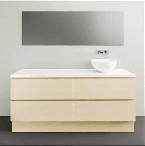 Billie Floor Standing Vanity with Silksurface Top & White Gloss Above Counter Basin-Vanities-Timberline-L 1500mm Right-hand Offset Bowl-place-and-palette