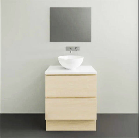 Billie Floor Standing Vanity with Silksurface Top & White Gloss Above Counter Basin-Vanities-Timberline-L 600mm Centre Bowl-place-and-palette