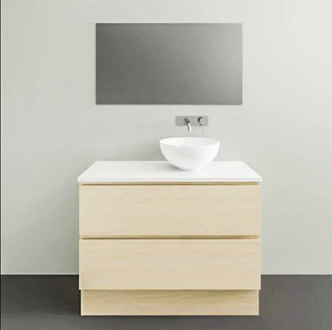 Billie Floor Standing Vanity with Silksurface Top & White Gloss Above Counter Basin-Vanities-Timberline-L 900mm Right-hand Offset Bowl-place-and-palette