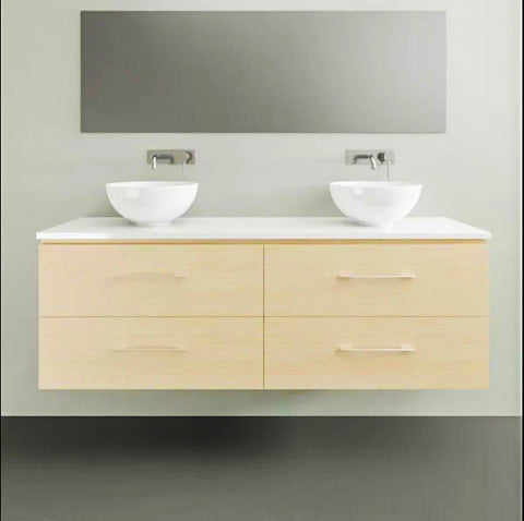 Billie Wall Hung Vanity with Silksurface Top & White Gloss Above Counter Basin-Vanities-Timberline-L 1500mm Double Bowl-place-and-palette