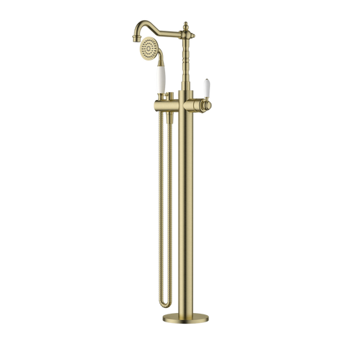 Tapware Modern National Bordeaux Freestanding Bath Mixer Colour: Pvd Brushed Bronze Style: With Handshower Place & Palette