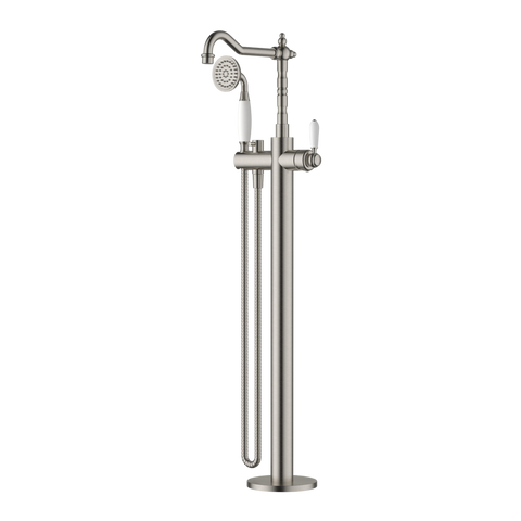 Tapware Modern National Bordeaux Freestanding Bath Mixer Colour: Pvd Brushed Nickel Style: With Handshower Place & Palette