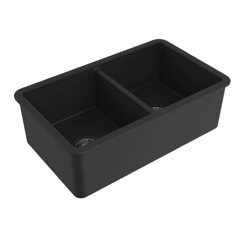 Basins Turner Hastings Cuisine Double Fireclay Sink Size: 85x46 Colour: Matte Black Overflow: With Overflow Place & Palette