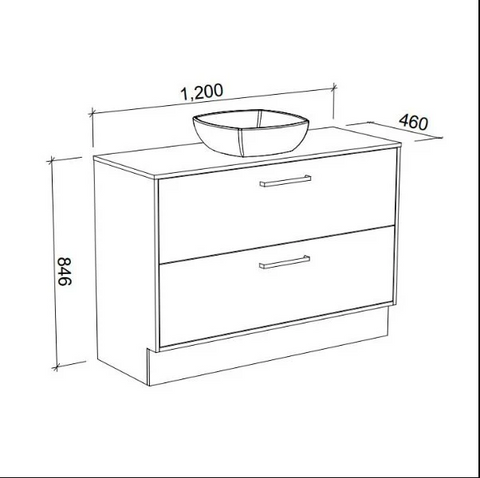 Delaware Floor Standing Vanity with Laminate Top & White Gloss Above Counter Basin-Vanities-Timberline-L 1200mm Centre Bowl-place-and-palette