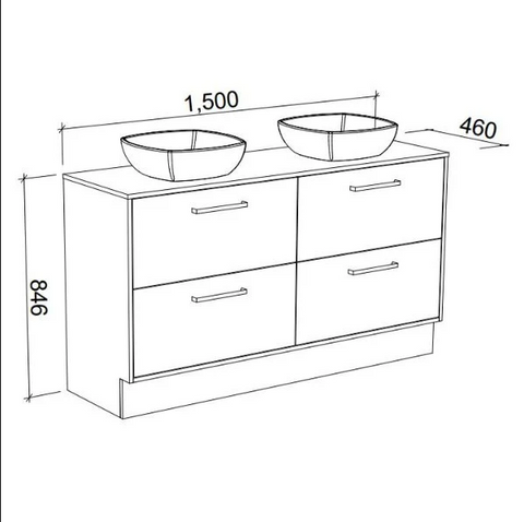 Delaware Floor Standing Vanity with Laminate Top & White Gloss Above Counter Basin-Vanities-Timberline-L 1500mm Centre Bowl-place-and-palette