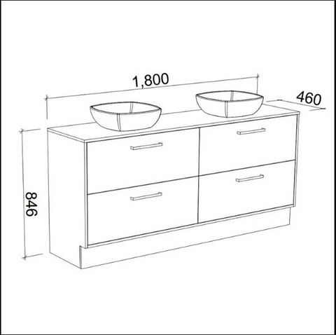 Delaware Floor Standing Vanity with Laminate Top & White Gloss Above Counter Basin-Vanities-Timberline-L 1500mm Double Bowl-place-and-palette