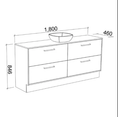 Delaware Floor Standing Vanity with Laminate Top & White Gloss Above Counter Basin-Vanities-Timberline-L 1800mm Centre Bowl-place-and-palette